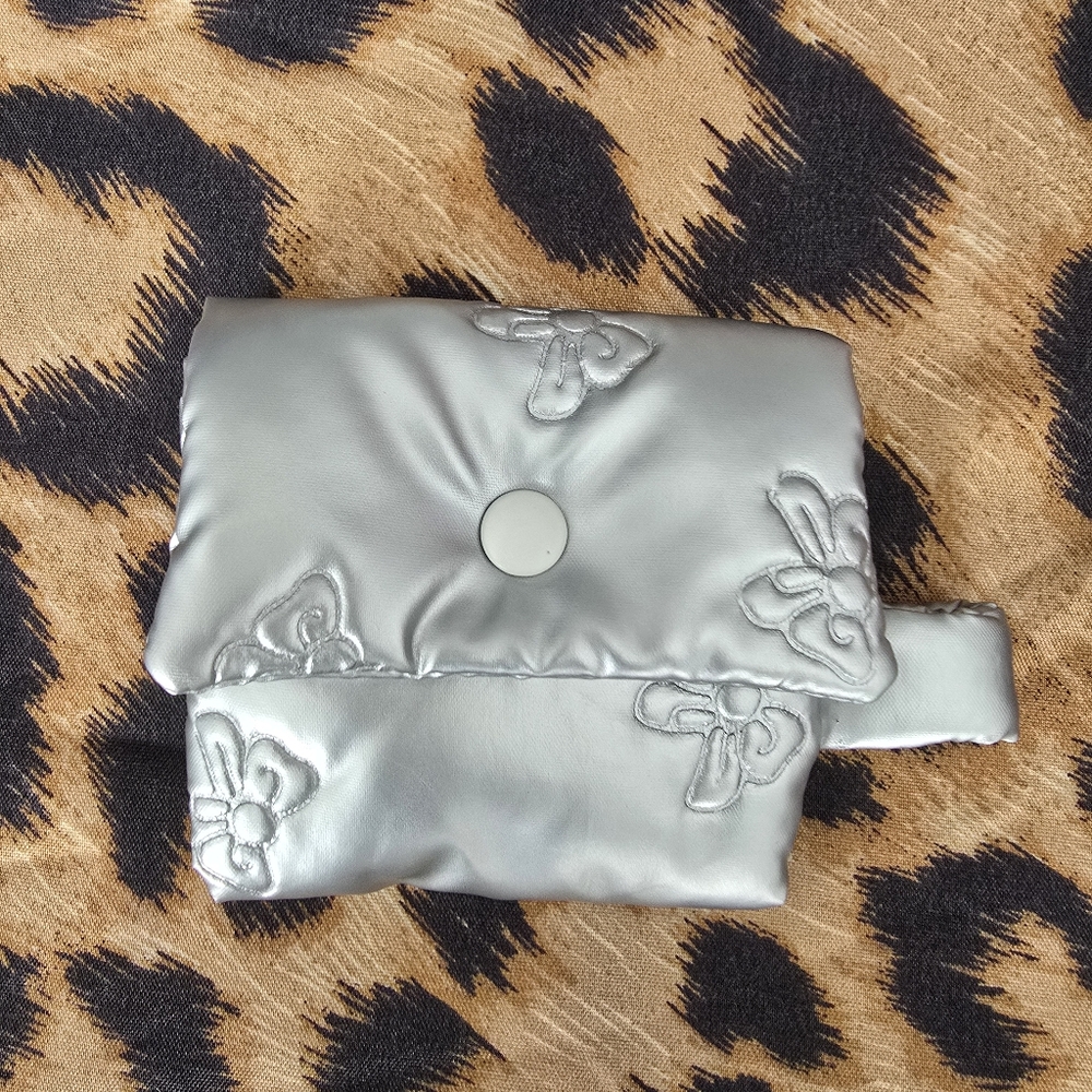 Silver Pouch with Embroidered Bows